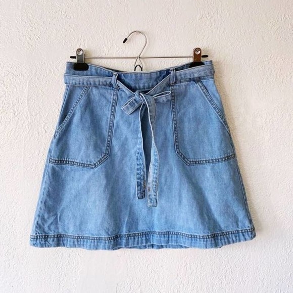 GAP Dresses & Skirts - GAP light blue a-line belted jean mini skirt